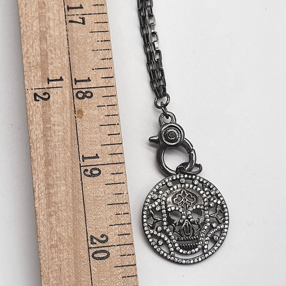 Marlyn Schiff Sugar Skull Rhinestone Pendant Necklace Gunmetal - Picture 10 of 10